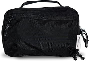 Blue Tees Golf TIPS Travel Organizer, Compact Dual Sided Toiletry & Tech Gear Bag, Ballistic Nylon, Water Resistant, Hanging Hook, Multi Compartment Design, Matte Black