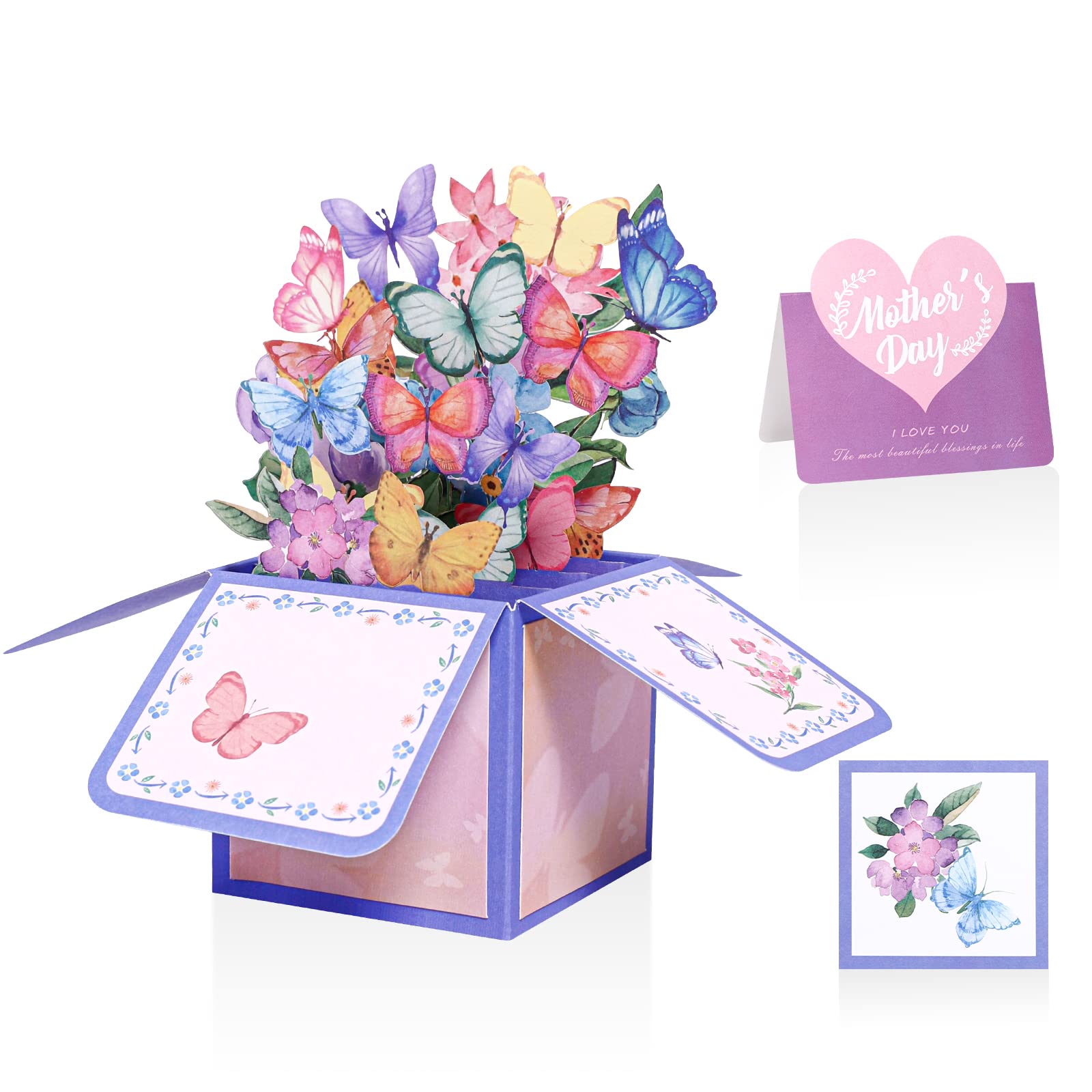 Youley Mothers Day Card Pop Up Butterfly Flower Bouquet Mothers Day Card Funny Happy Mother’s Day Greeting Card Envelope from Daughter Son Mum Mothers Day Gifts