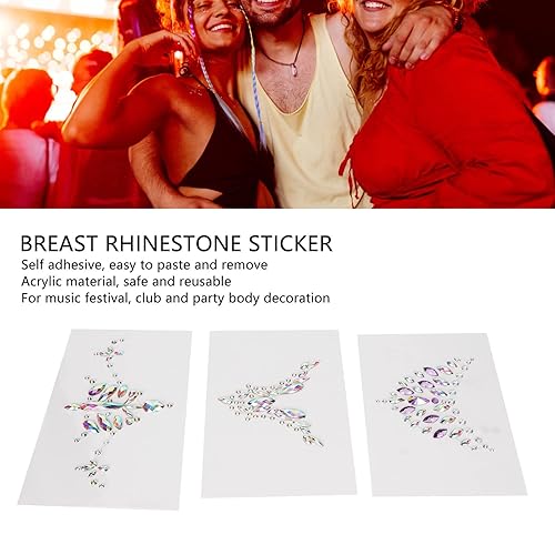 Miniatura 4 de Tatuaje de joyas de cara de pecho de diamantes de imitación, joyas de gemas para la cara y conjunto de calcomanías para el cuerpo del pecho,