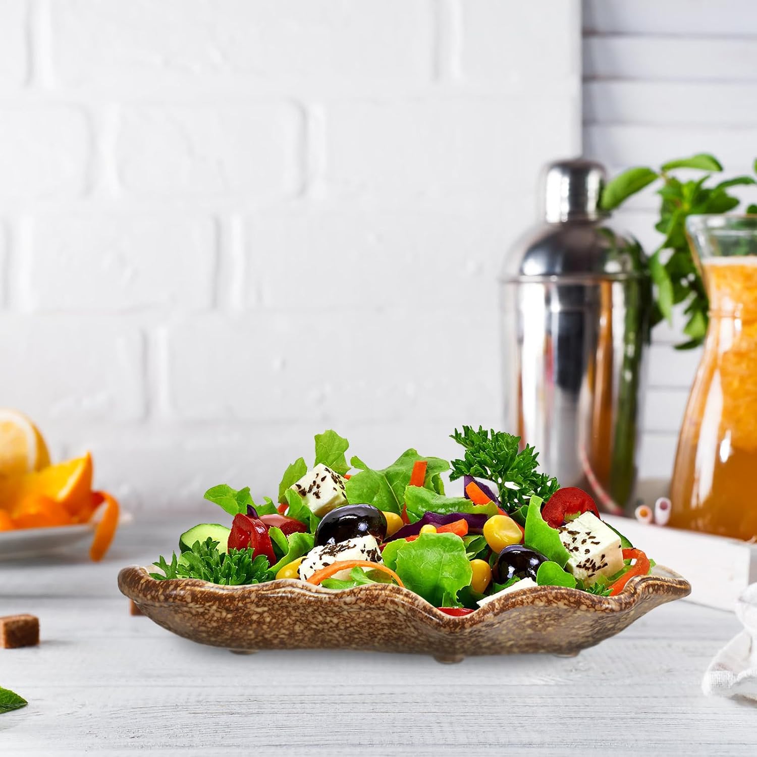 Shell Shape Salad Plate Multipurpose Western Food Tray Ceramic Dessert Holder Coffee Color for Kitchen and Dining