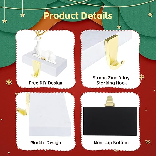 Miniatura 4 de Juego de 2 soportes de calcetines de Navidad para manto, colgador de calcetines de Navidad blanco con gancho dorado, soportes antideslizantes para