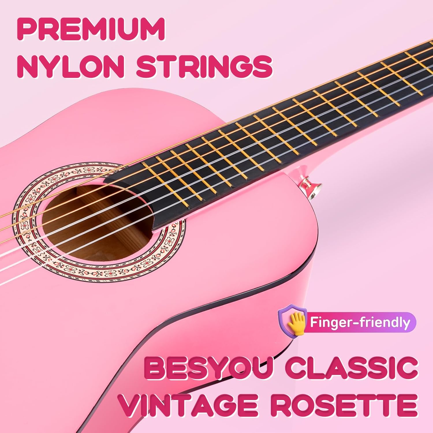 30 Inches Pink Beginner Acoustic Guitar Student Kids Guitar with Basic Starter Kit Tuner Bag Capo Strings Winders Strap Picks Pickguard with Gig Bag Pink Color