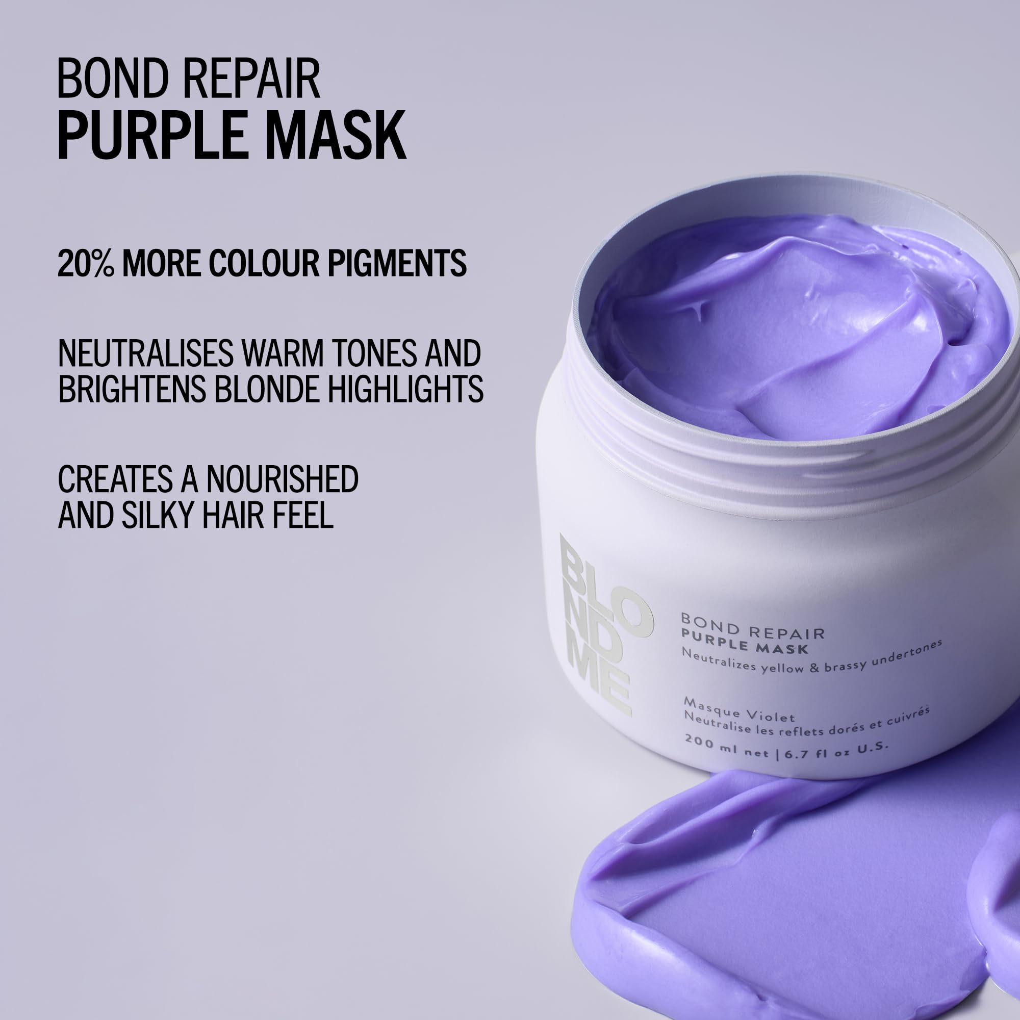 Schwarzkopf Professional BLONDME Bond Repair Purple Mask Hair Treatment Neutralizing Yellow Undertones For Colored Lighthened Bleached Hair Deeply Nourishing And Strengthening 200 ml - Image 3