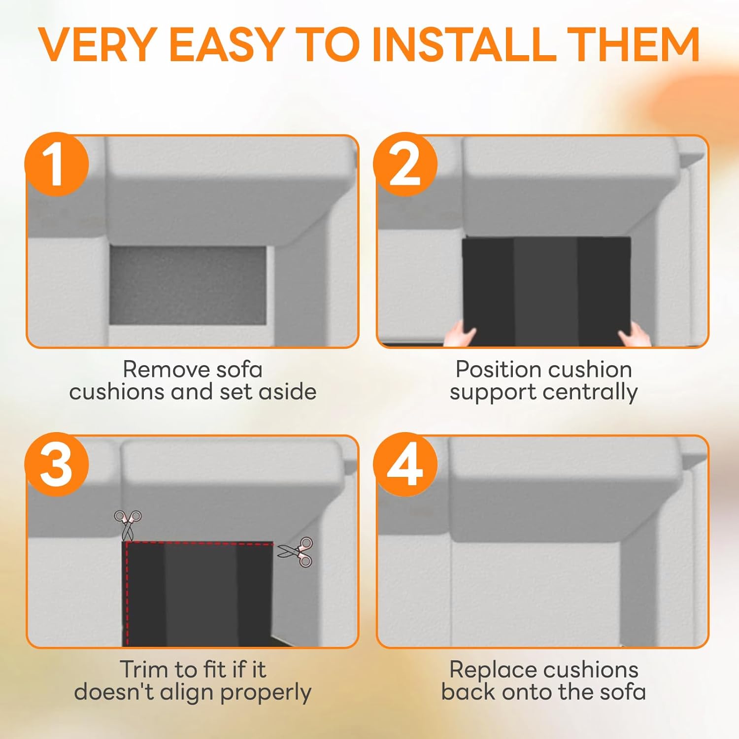 Pack of 3 Couch Cushion Support for Sagging Seats, 20" x 20" High-Density Trapezoidal Foam for Sofa Seat Support Pads for Under Cushions