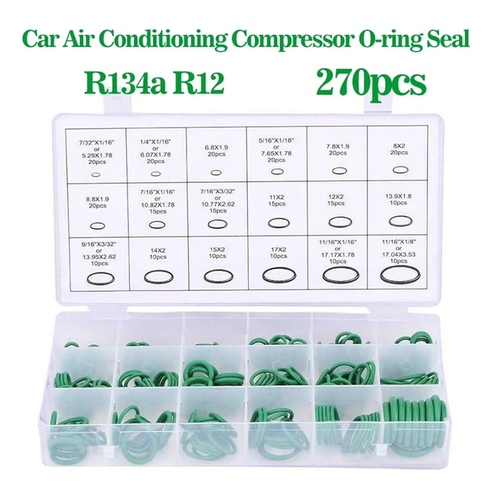 Juego de Juntas tóricas, Kit de Sellado de Goma R134a R12 for Aire Acondicionado automotriz, Herramienta de reparación de Sistema A/C(Red 260pcs)