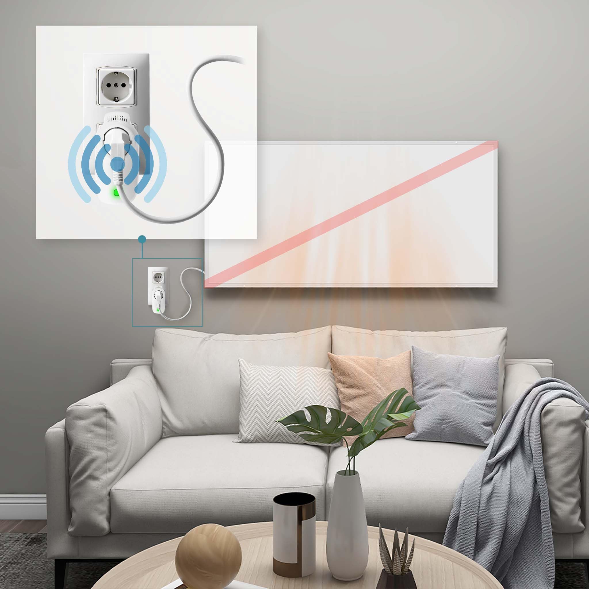 Wiltec Set Pannello radiante a infrarossi 400W 720x620x15 mm e Termostato, Riscaldamento IR