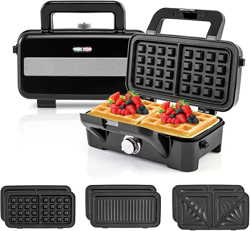 ARLIME Máquina para hacer gofres con platos extraíbles, parrilla eléctrica de prensa Panini de 1082 W con placas antiadherentes, luces indicadoras,