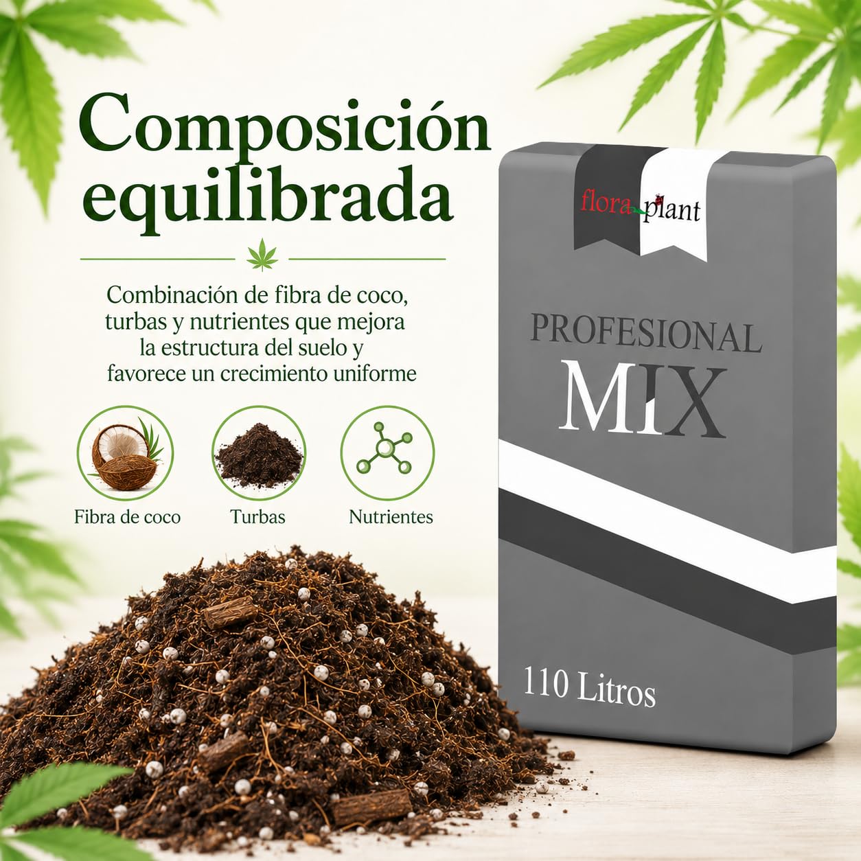 Floraplant Sustrato Enraizante 110L Plantas Canna Marihuana con Abono Estimulador de la Floración,
