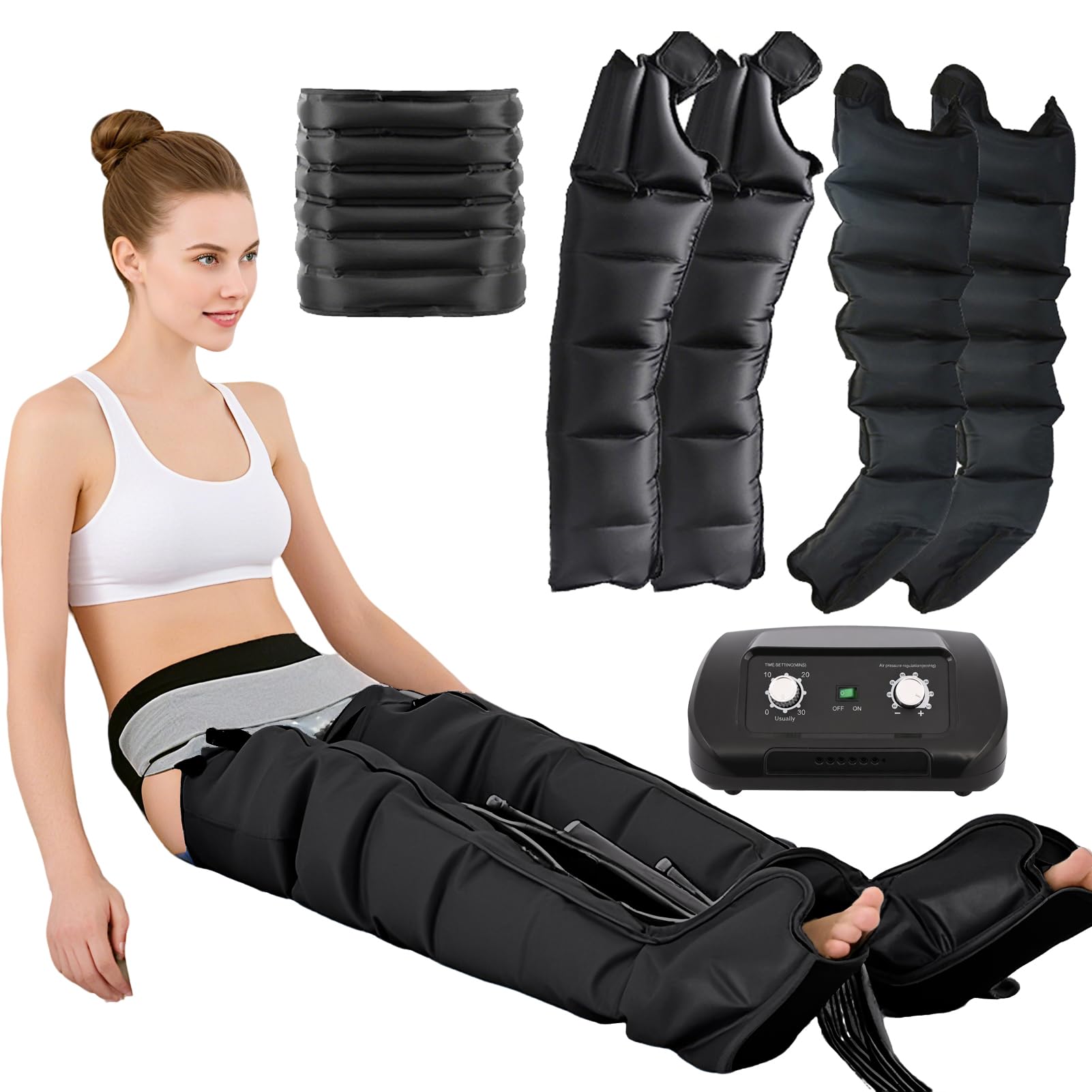 Botas Presoterapia Para Casa Abdomen Y Piernas 6 Cámaras De Aire Presoterapia Profesional Drenaje Linfatico Masajeador De Piernas, Promueve Circulación Sanguínea