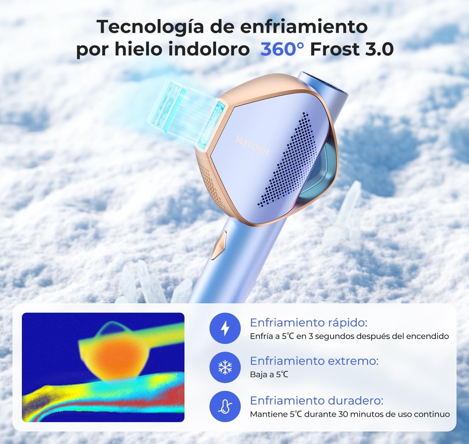 Depiladora Laser avec Tecnología 360°Frost Sapphire Ice Cooling, Depiladora luz Pulsada Zafiro ipl de 5°C Indolora con Smart AI APP，24J &15 Energy Levels & 2X Speed Flash, Para Axilas, Cuerpo, Bikini