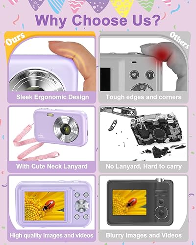 Miniatura 8 de Cámara digital, FHD 1080P para niños con cordón para el cuello, tarjeta de 32 GB, zoom digital antivibraciones 16X, cámaras de disparo de punto de