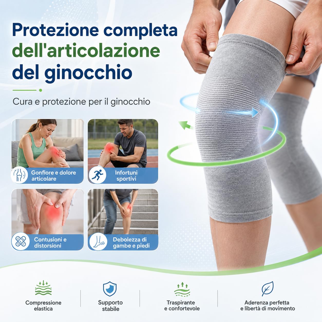 Ginocchiera In Bambù OnePress Supporto Ginocchio Uomo Donna In Tessuto Morbido Per Fitness Yoga E Ciclismo (XL,2 Paio)