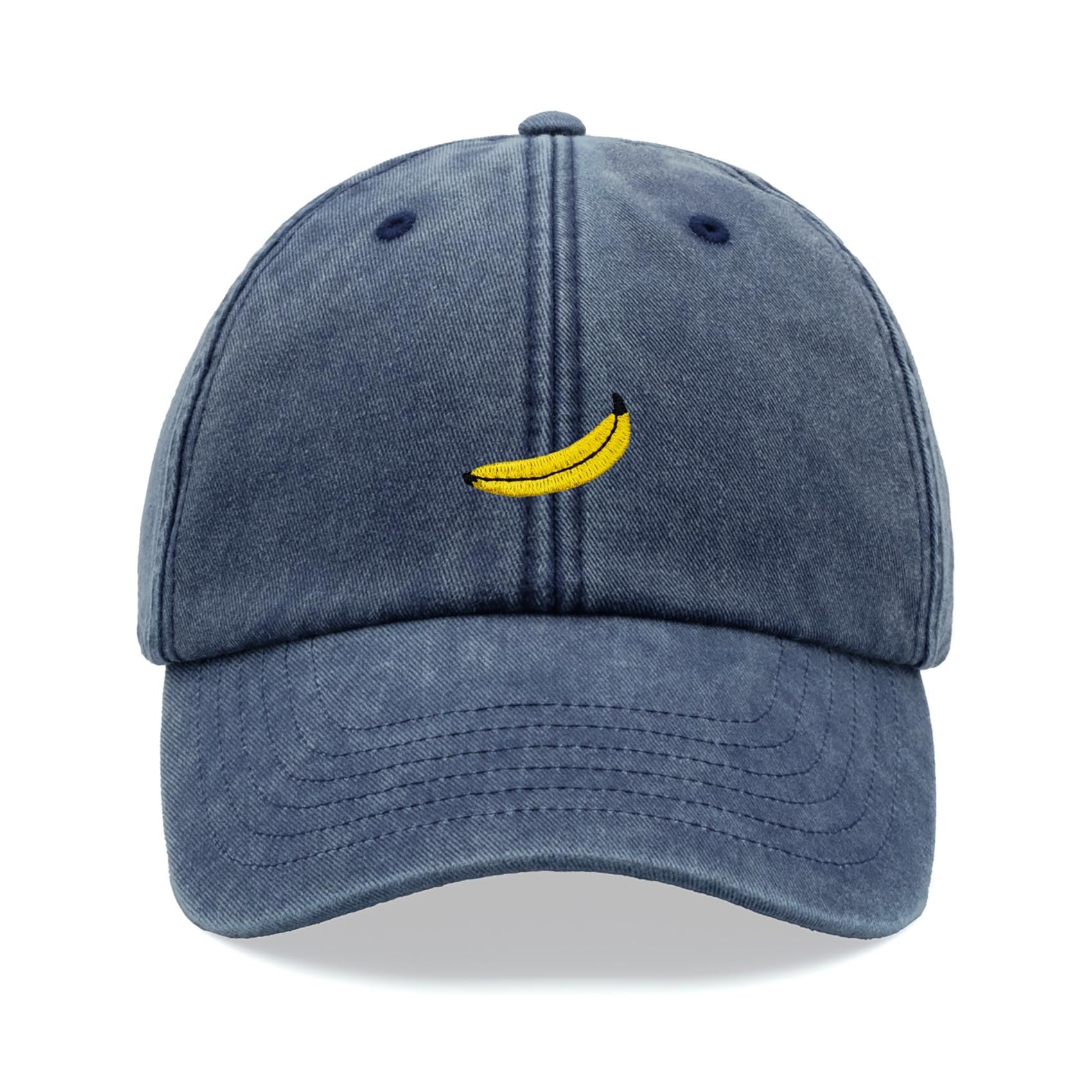 Banana Baseball Cap Vintage Washed Unisex Dad Hat Low Profile Adjustable Blue Denim