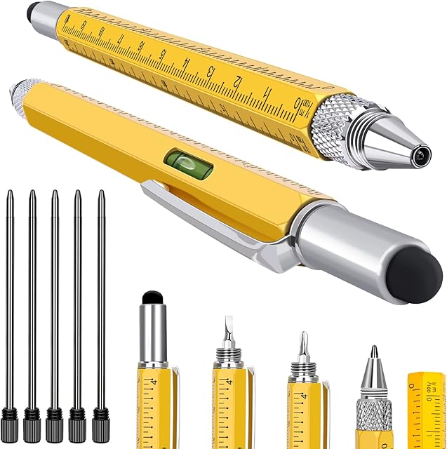 Gifts for Men - 6 IN 1 Multi Tool Pen Gadgets Gifts for Dad,Fathers Gifts,Secret Santa Gifts for Men,Stocking Fillers for Men,Mens Gifts for Christmas,Birthday Gifts for Him Dad Grandad (Yellow)