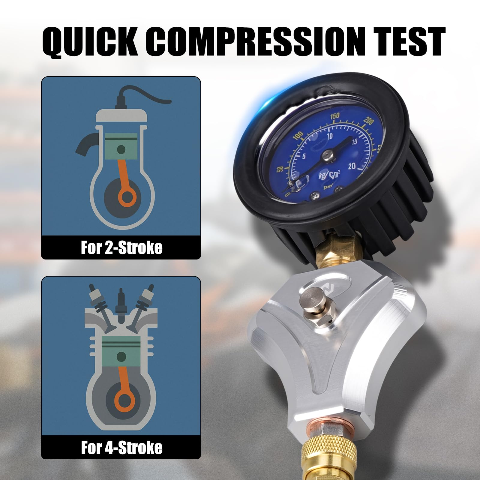 NICECNC Kit de comprobador de compresión de Cilindros de Motor con bujías de 10 mm, 12 mm y 14 mm para Motores de 2 y 4 Tiempos; manómetro de compresión y comprobaciones rápidas rutinarias del Motor