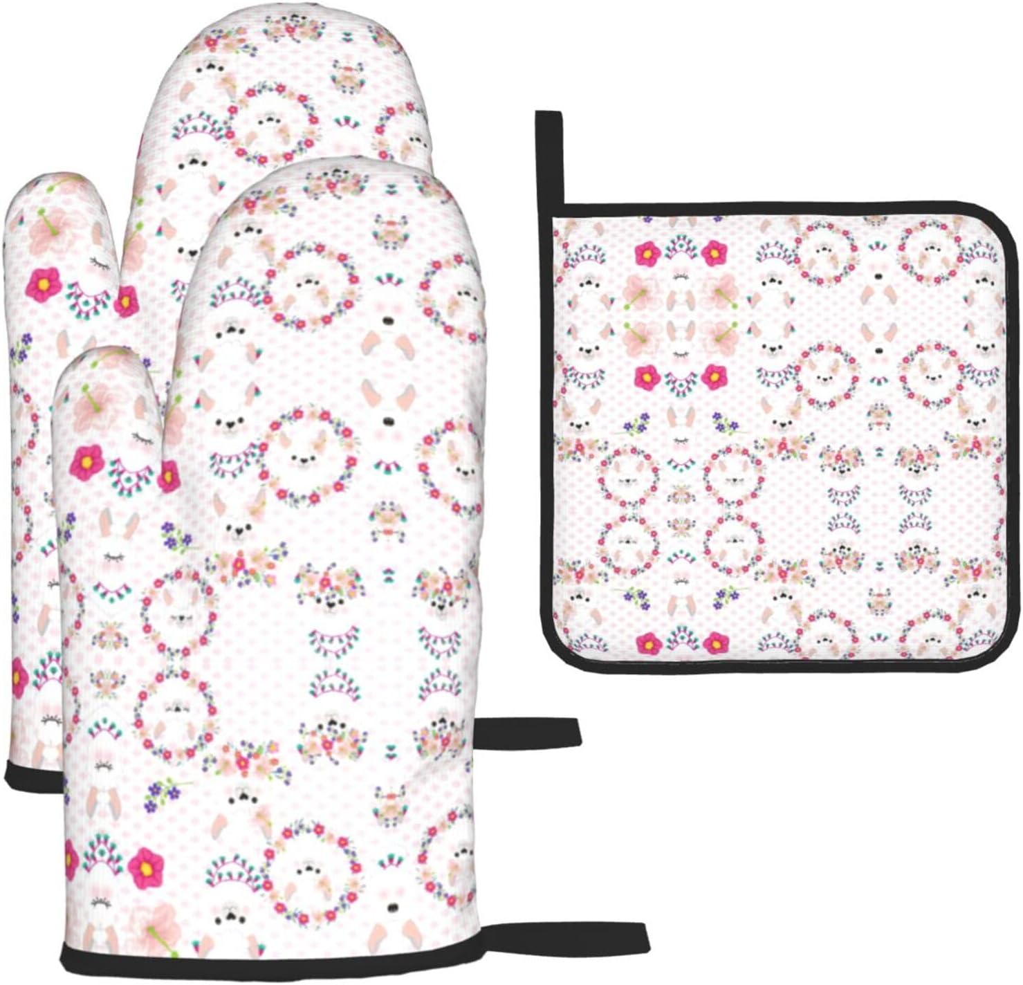 Cartoon Llama Alpaca Print Heat Resistant Microwave Gloves, Used for Baking, Cooking, and Fashion Kitchen Essentials