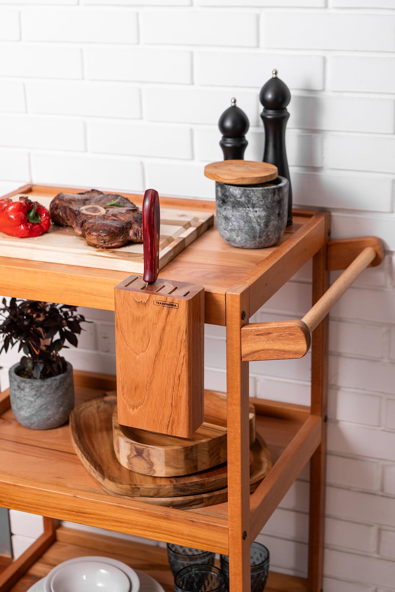 Tramontina Carrello in legno di teak con ruote e tre ripiani per il servizio 68 x 50 x 85 cm