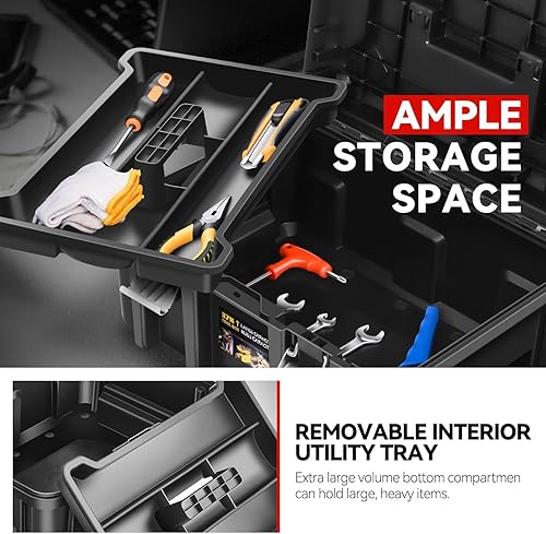 Miniatura 3 de Auto Dynasty 2 cajas de herramientas de almacenamiento universales con cerradura con bandeja extraíble para garaje, taller y hogar, alta capacidad,