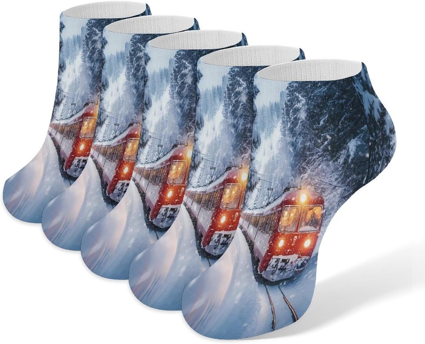 Swiss Winter Snowy Train 5 Pairs Low Cut Ankle Socks Casual Liner Sock No Show Invisible Socks for Men Women