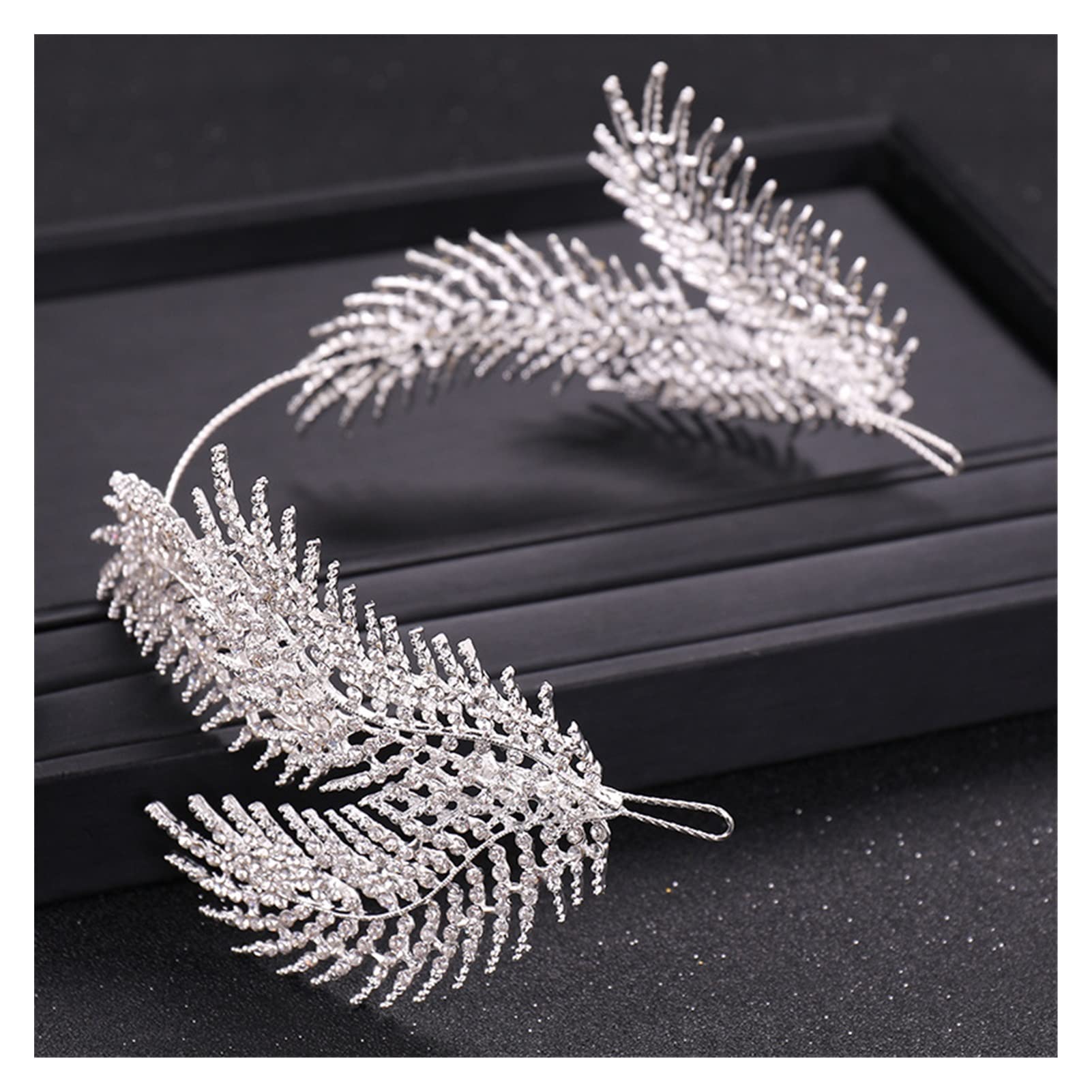 Projekt Diadem z piór duża kryształowa tiara ślub korona królowej panna młoda Rhinestone diadem akcesoria do włosów na głowę biżuteria (kolor metalu: FS037)