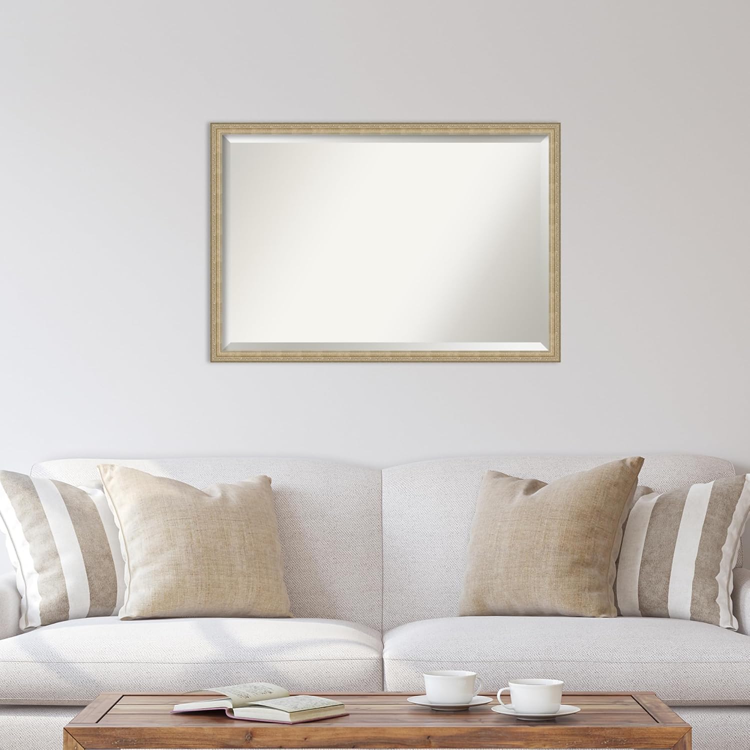 Amanti Art Gold Wall Mirror 26x38 Paris Champagne Rectangle Bathroom Mirror for Wall Decor Living Room, Large Traditional Frame, Hangs Horizonally and Vertically, Bathroom Decor, Beveled Edge