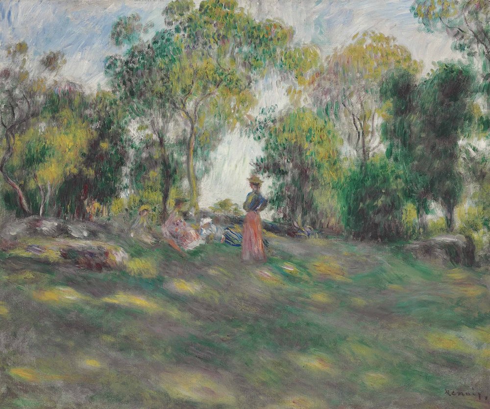 Tableau Renoir Paysage avec Figures cadre marron pour combler un mur vide avec élégance