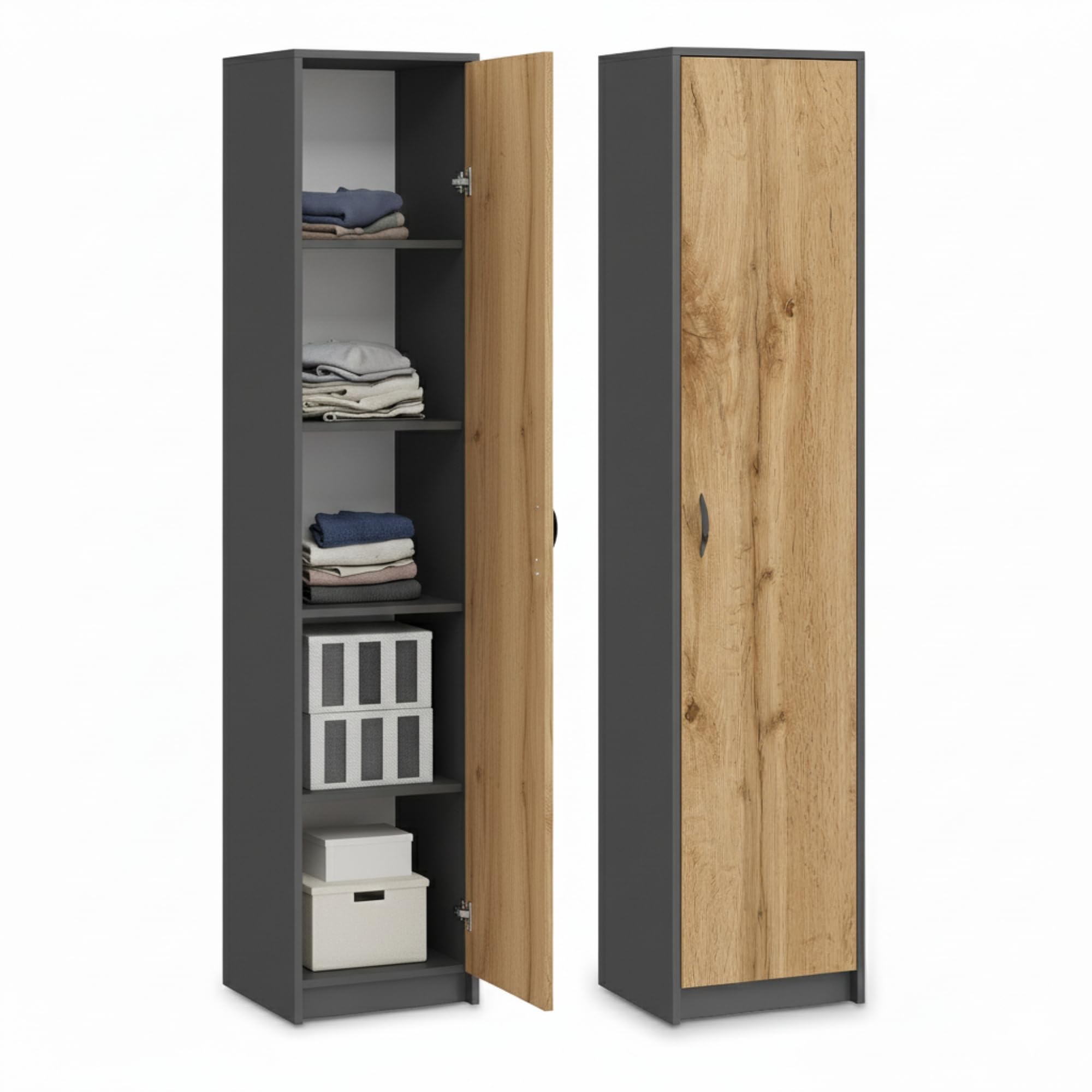 Home Collective Bibliothèque Armoire, Étagère, Meuble de Rangement Polyvalent avec 4 étagères, Armoire de Bureau| 40 x 35 x 180 cm (L x P x H) | pour Chambre, Couloir, Bureau | Anthracite chêne
