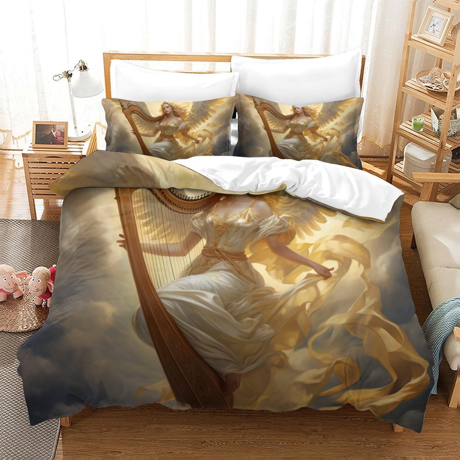 Housse de couette motif anges 3D pour chambre d'enfant et ado rêveur