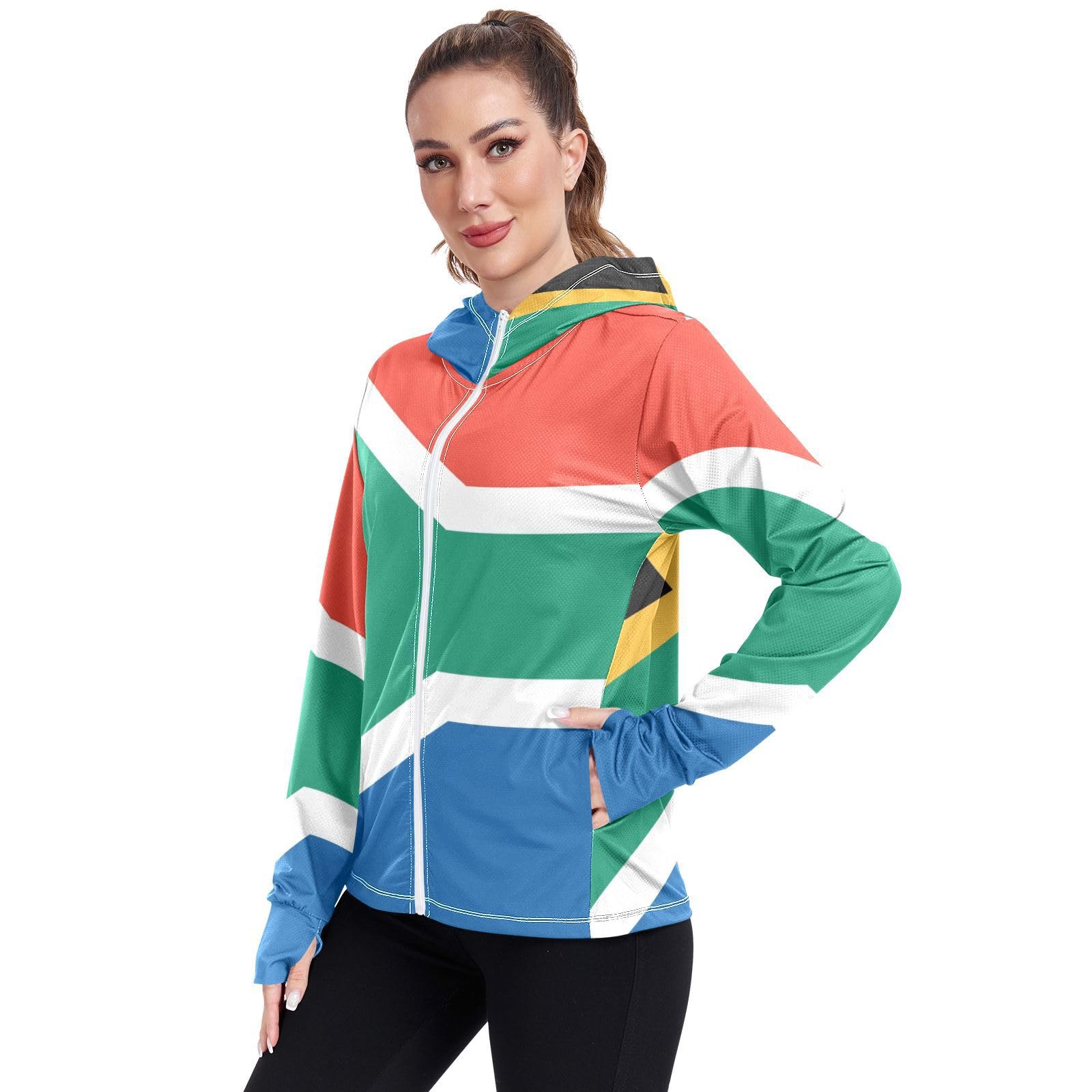 South Africa Flag Womens UPF 50+ Sun Protection Hoodie Jacket Lightweight Long Sleeve Sun Shirt with Pocket Multicoloured