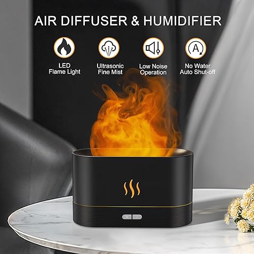 Miniatura 2 de Difusor de aceite esencial, humidificador de aire de llama con luz LED de fuego, 2 rectitudes, capacidad de 6.1 fl oz (8 horas), difusor de aire con