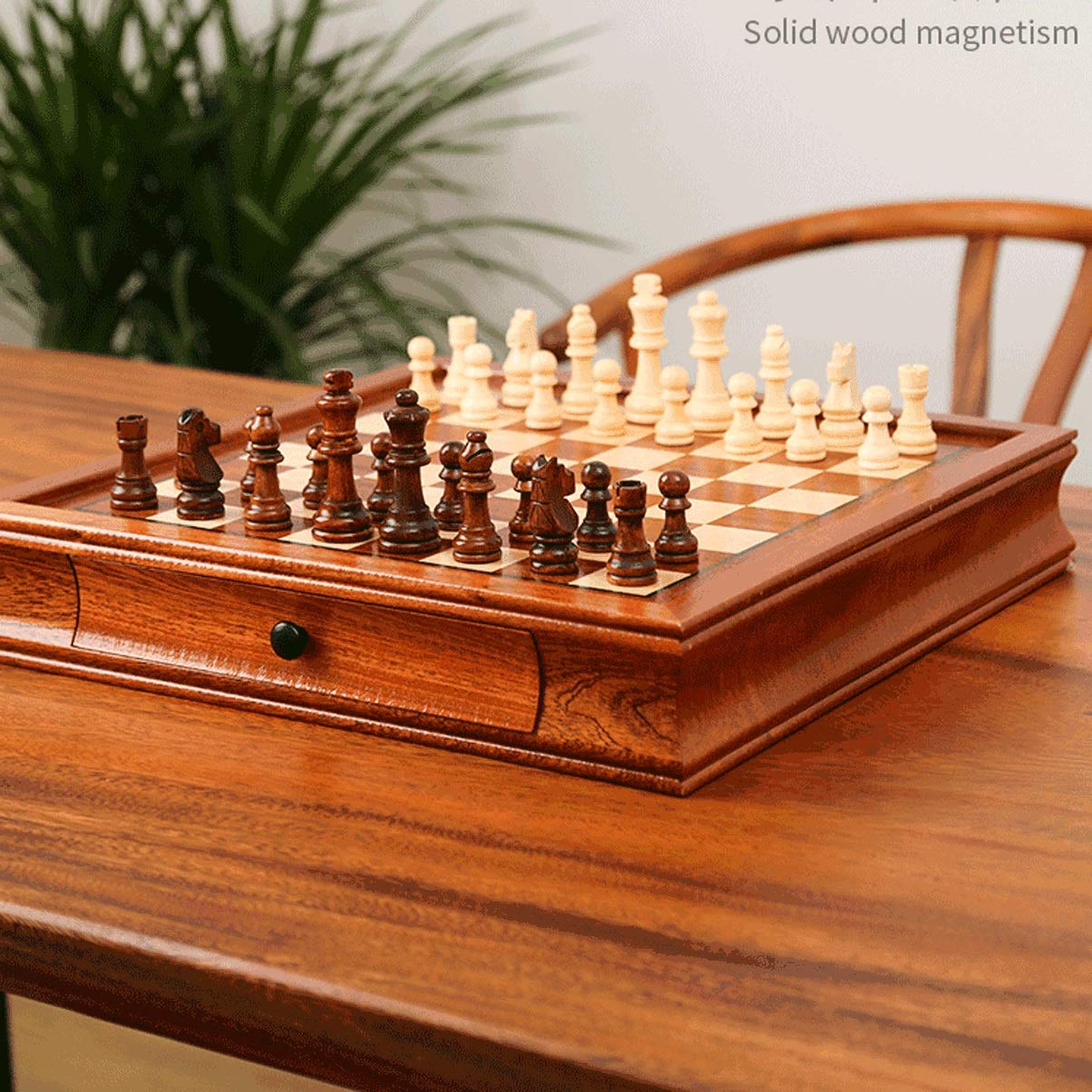 MRKU Set di Scacchiera Set di Scacchi magnetici Fatti a Mano - Scacchiera in Legno massello e Pezzi degli Scacchi con cassetto portaoggetti, Gioco da Tavolo educativo, Set di Scacchi in 2 Dimensioni