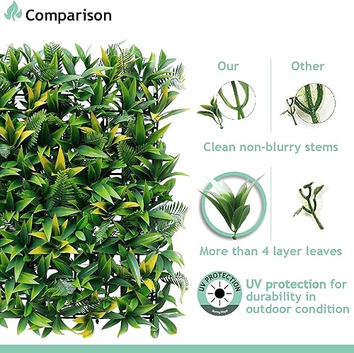 Miniatura 5 de SunnyRoyal Paneles de boj artificiales de 20 x 20 pulgadas, pantalla de valla de hiedra pivotante, valla de jardín para decoración de valla de patio