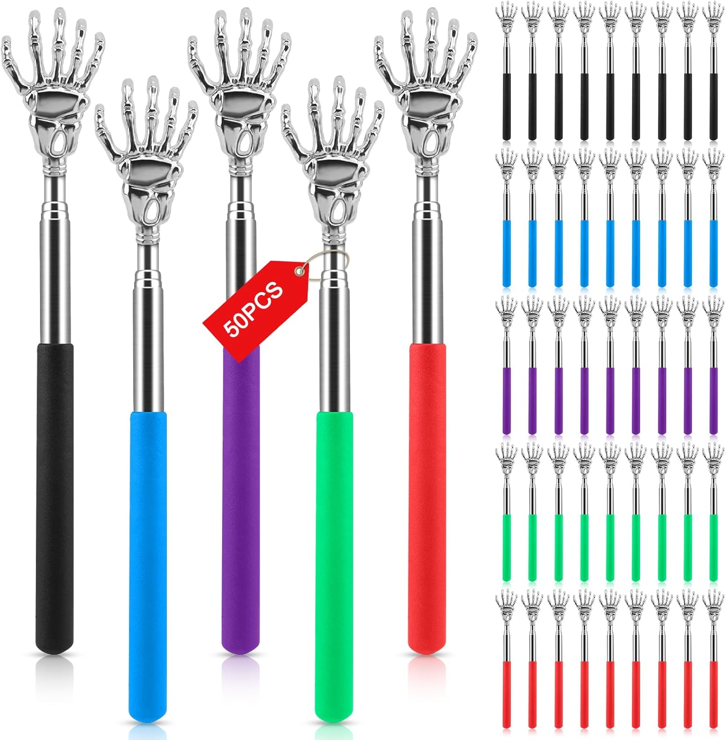 50PCS Bulk Christmas Stocking Stuffers Gifts For Men Women, Skeleton Hand Back Scratcher Extendable Portable Bear Claw Metal Telescopic Back Massager Tool for Thanksgiving Birthday Prizes For Adults