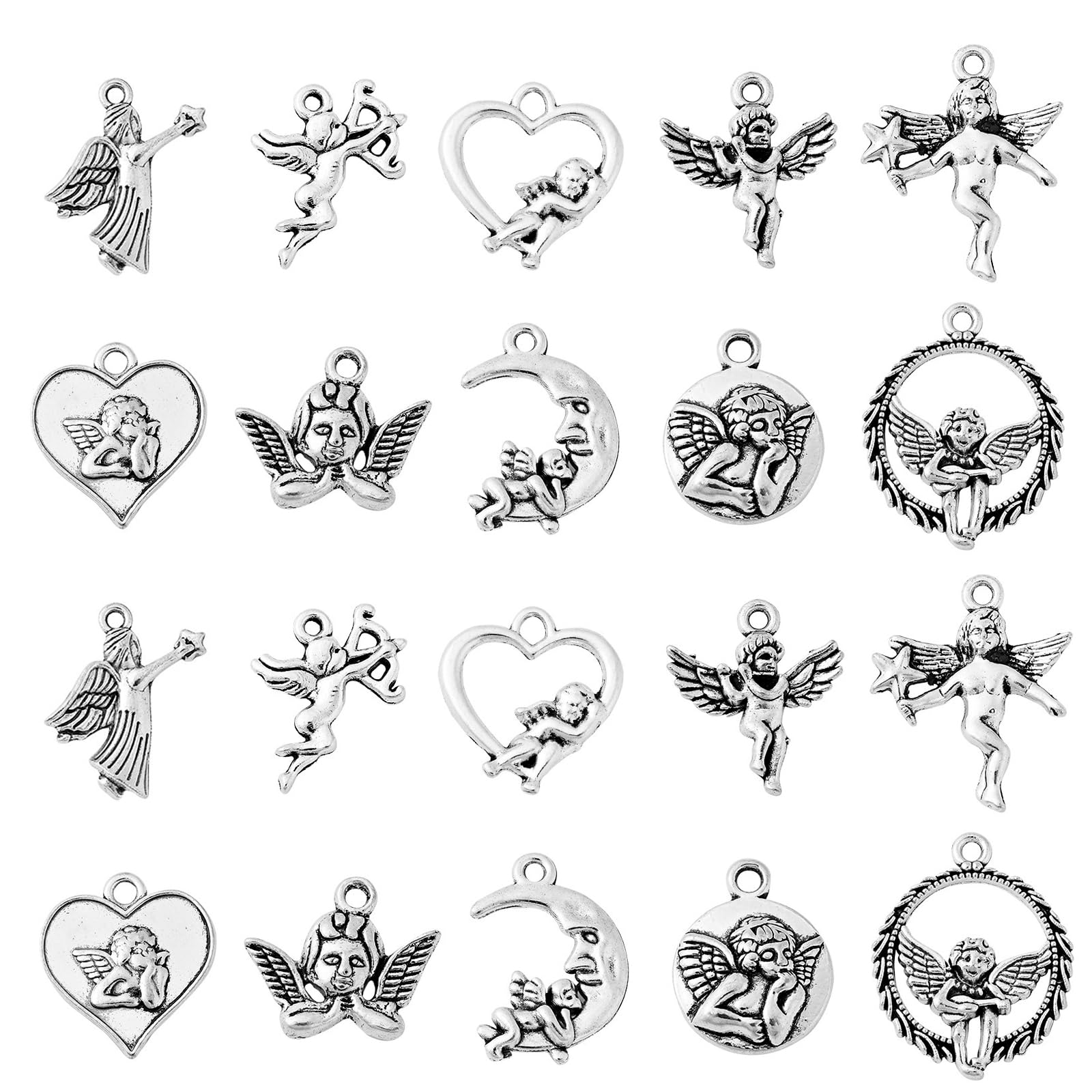 KitBeads 100pcs 10 Styles Cupid Charms Antique Silver Fairy Angel Charms Vintage Love God Angel Baby Cherub Charms for Jewellery Making Bracelets Bulk