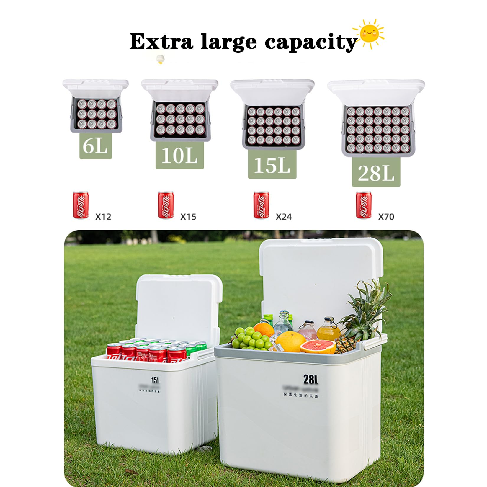 6L/10L/15L/28L Nevera Aislante Multi-Tamaño, Fiambrera Aislante Portátil para Uso Diario y Picnic, Blanco/Verde