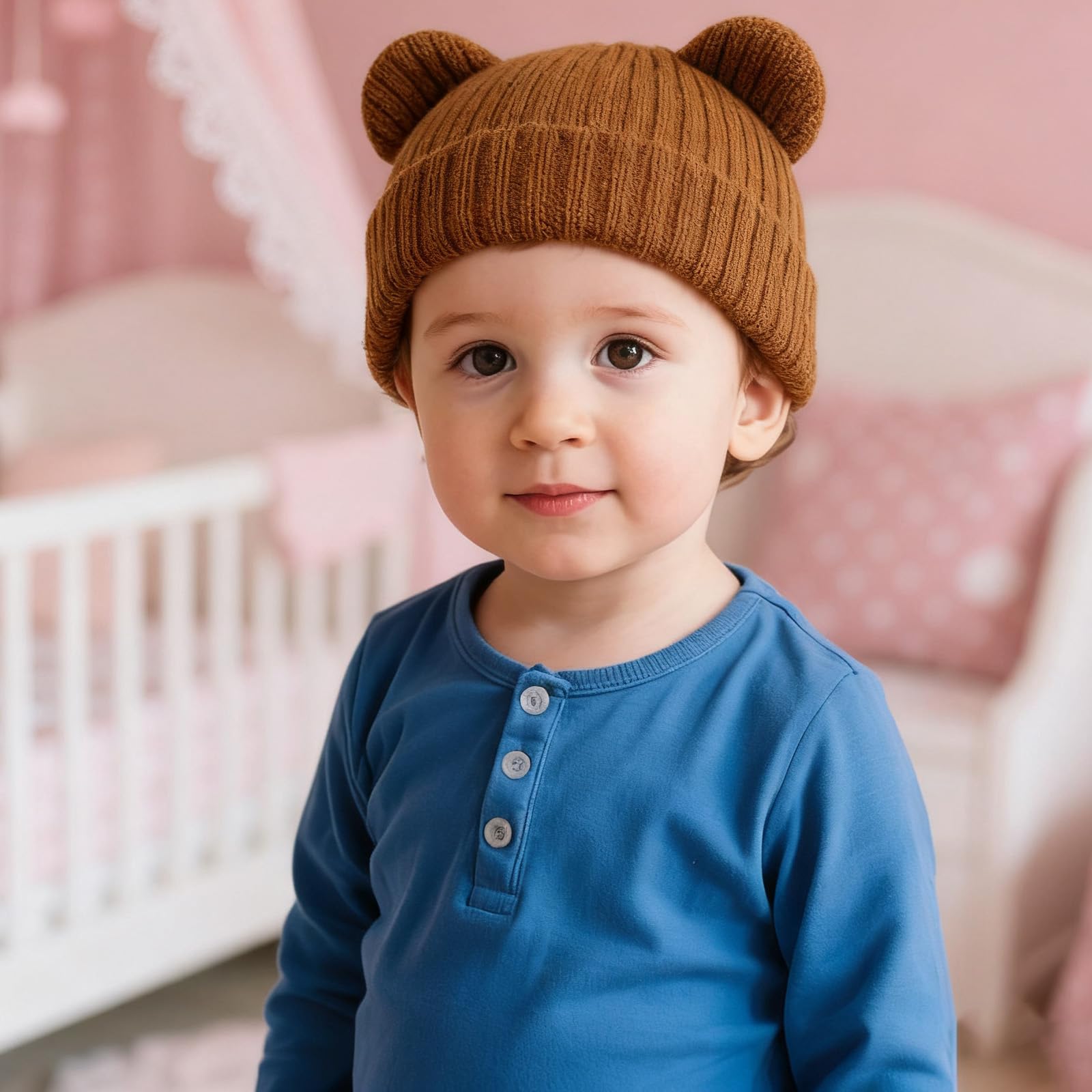 3 Pcs Baby Hats Infant Bear Ear Beanie Hats Newborn Knitted Hats for Boys and Girls for 6-24 Months