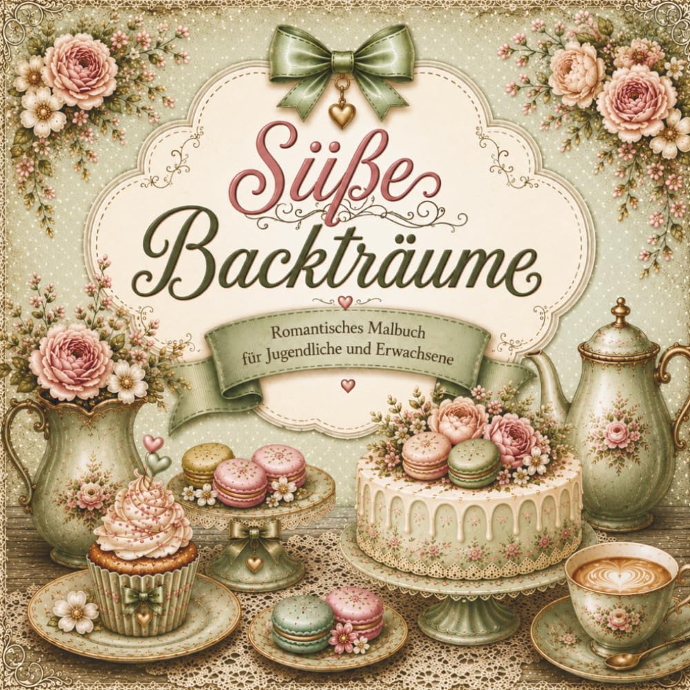 Süße Backträume: Malbuch für Jugendliche & Erwachsene mit Torten, Cupcakes, und kleinen Rätseln