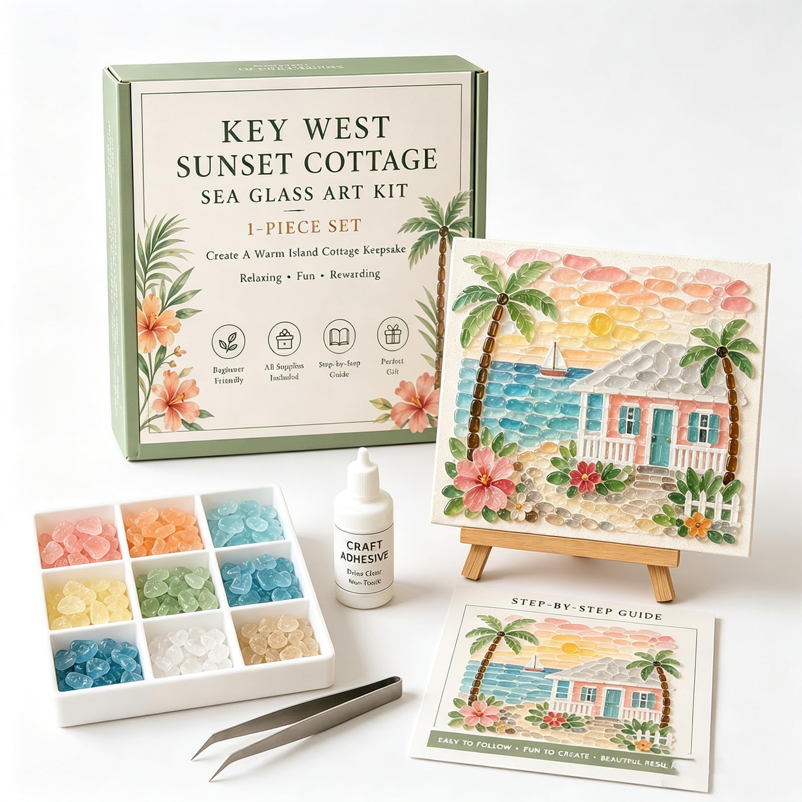 Timeless American Destinations Sea Glass Art Kit DIY Mosaic Craft，A