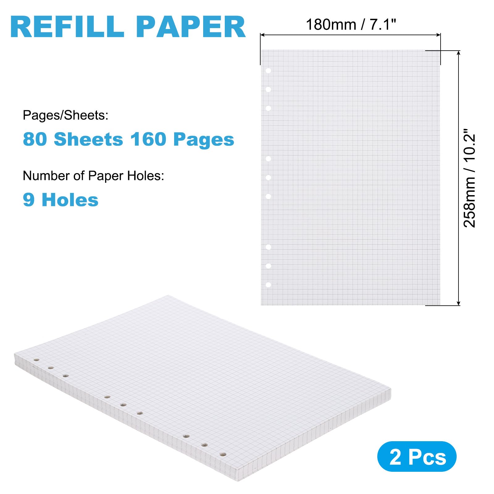 PATIKIL Grid Refill Paper 9-Ring Binder Loose Leaf Planner Filler Paper Planner Inserts, 160 Sheets/320 Pages, Lined - Image 2