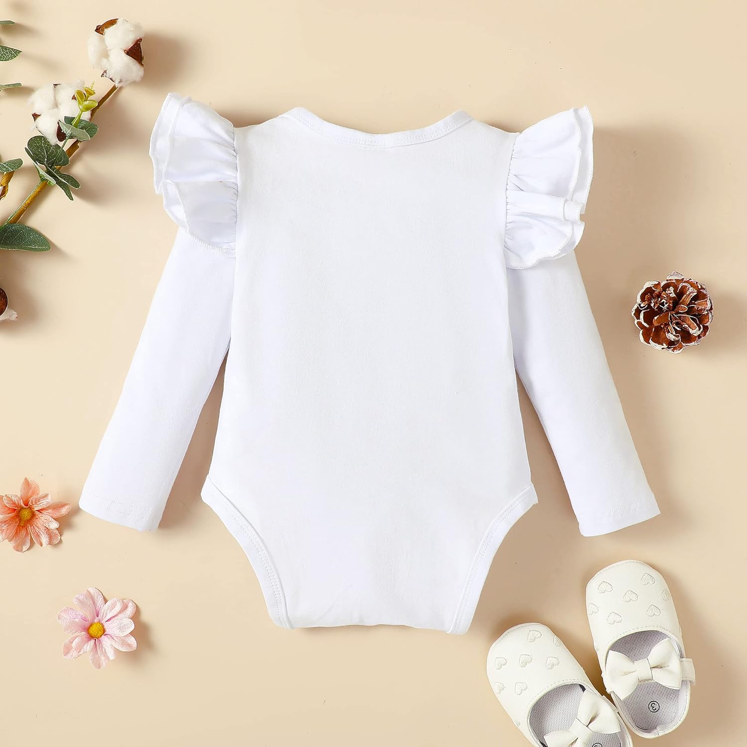LYSMuch Baby Girls Ruffle Long Sleeve Bodysuit Infant Solid Color Top Jumpsuit Clothes - Image 2