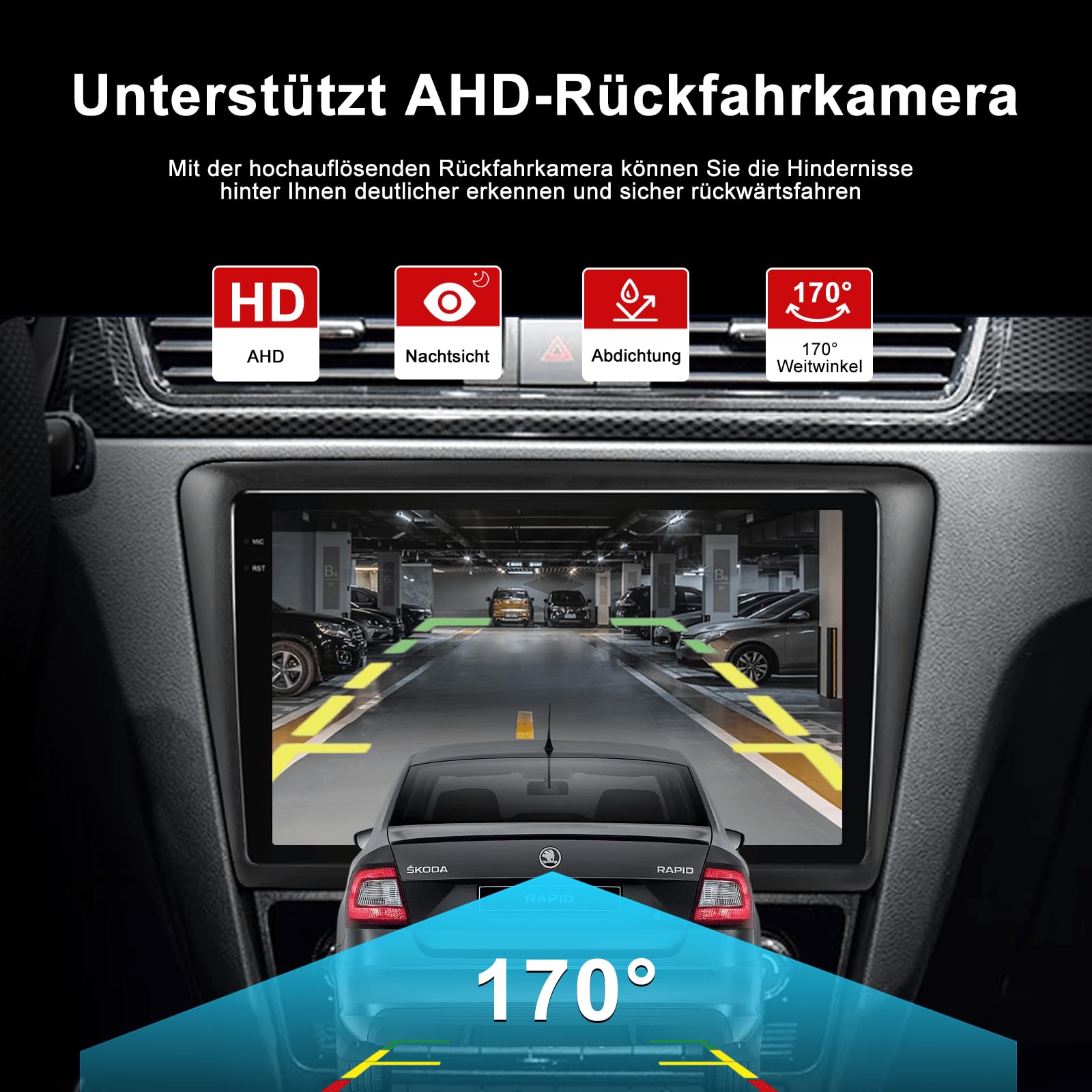 9 Zoll Autoradio für Skoda Rapid/Spaceback 2013-2019, Radio mit Kabellos CarPlay & Android Auto| 4+64G Android 13| QLED Display, 1080P Rückfahrkamera, GPS, WiFi, Bluetooth 5.4, DSP, RDS