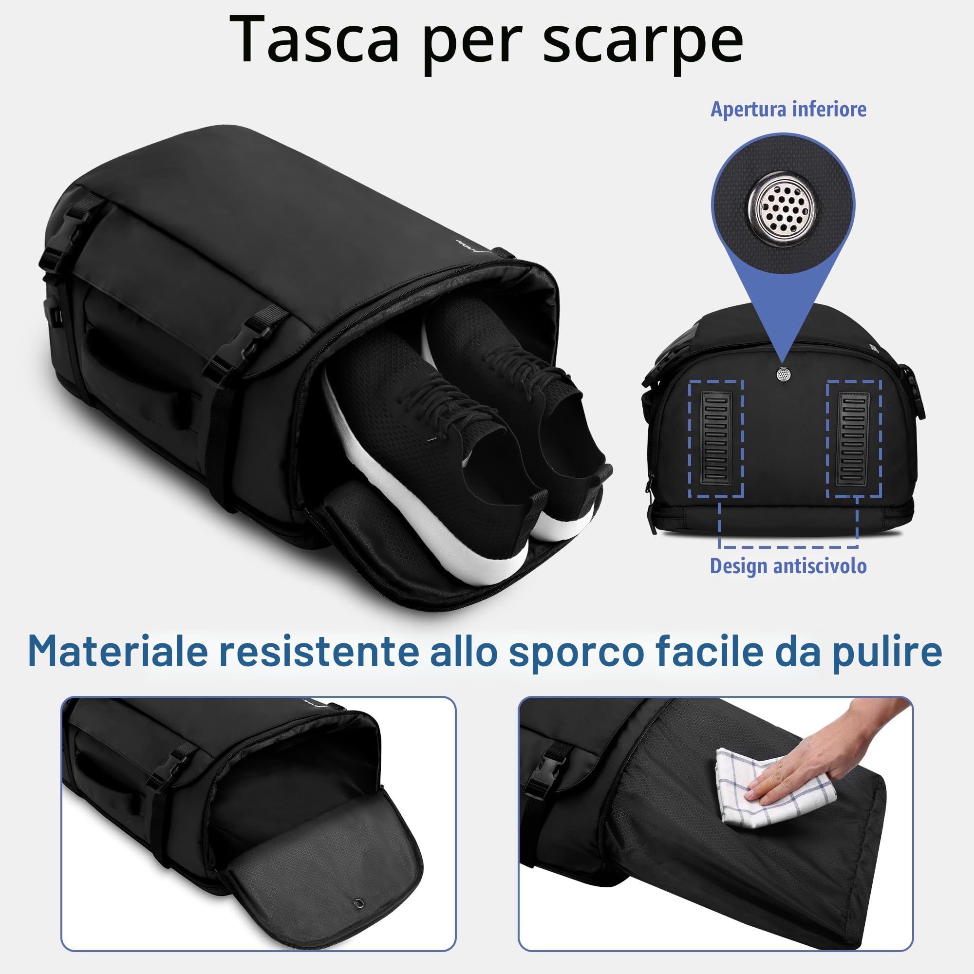 HOMIEE Zaino da Viaggio 40L Grande Zaino Bagaglio a Mano con Scomparto per Scarpe Resistente All'acqua Zaini Porta PC 17,3 Pollici con Porta USB Zaini Aereo Omologato per il Volo