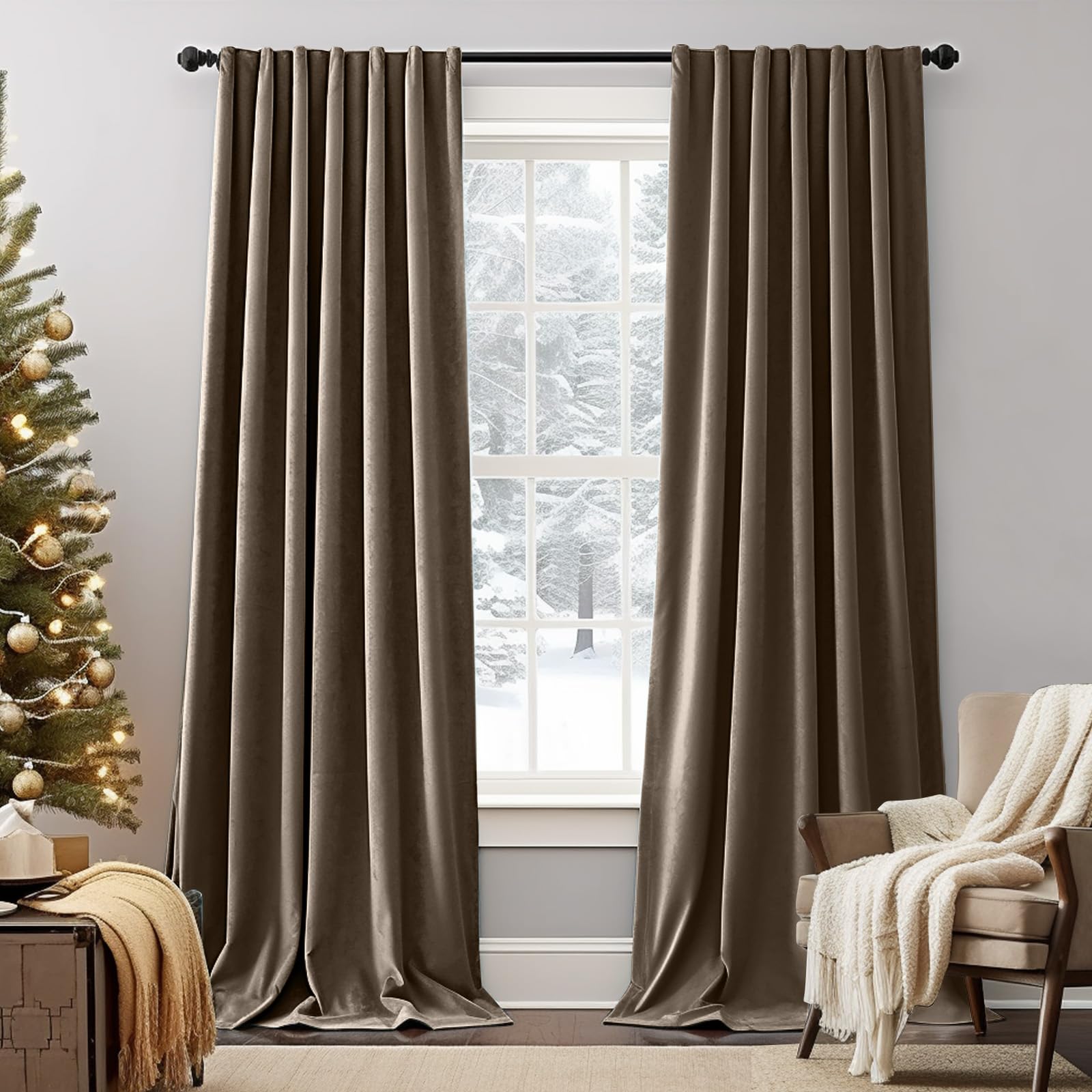 Amazon.com: Lazzzy Brown Velvet Curtains Room Darkening Thermal ...