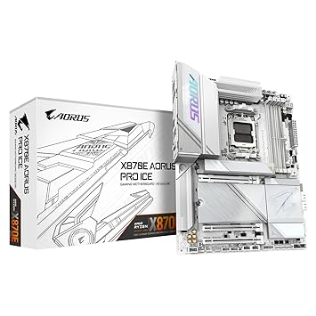 GIGABYTE X870E AORUS PRO ICE Motherboard - Supports AMD Ryzen 9000 CPUs, 16+2+2 Phases Digital VRM, up to 8000MHz DDR5 (OC), PCIe 5.0x3, Wi-Fi 7, 2.5GbE LAN, USB 4