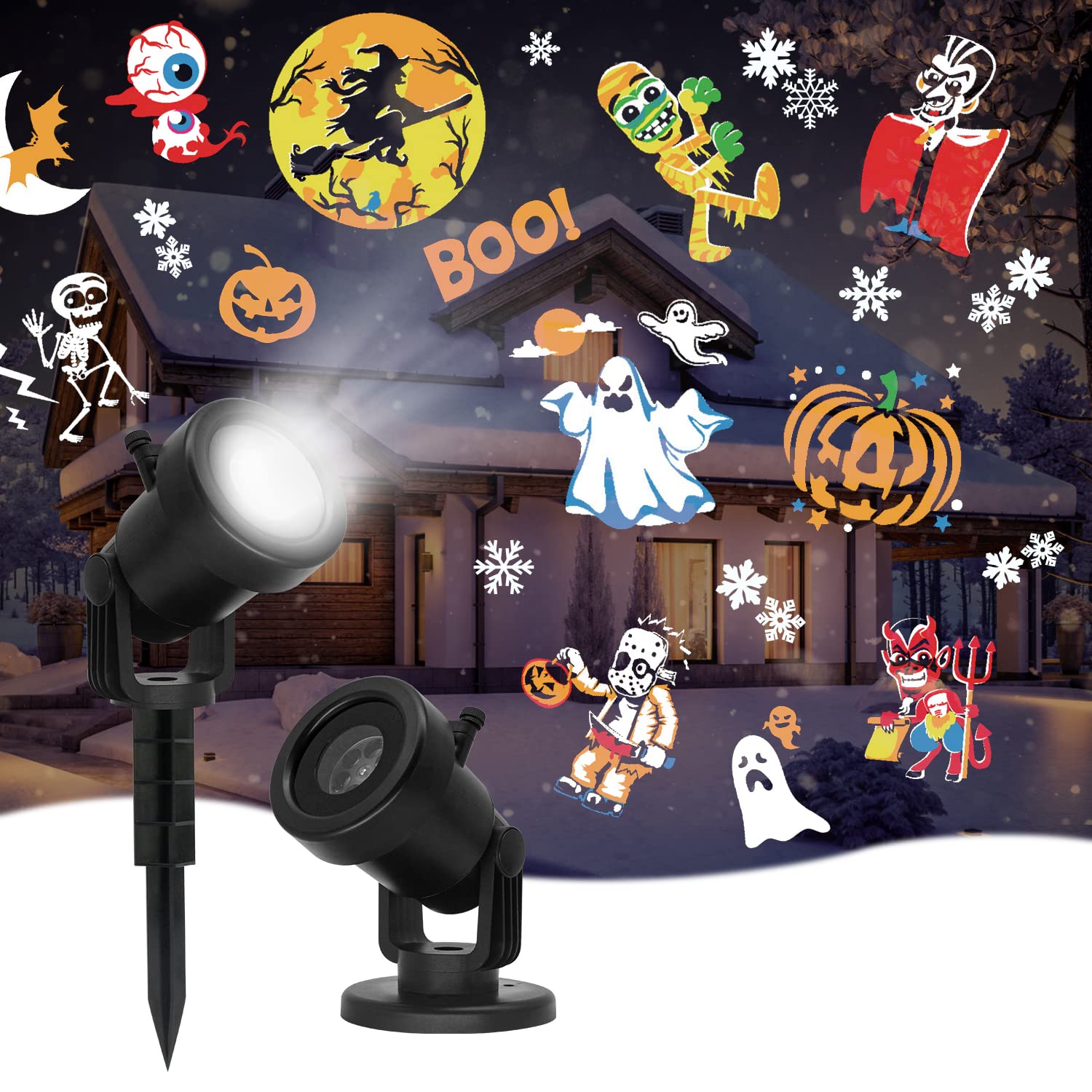 Christmas LED Projector Lights New Year Birthday Outdoor Indoor Rotatable Projector Lamp with 16 Themes Snowflake IP65 Waterproof Landscape Decorative Lighting Party Xmas Halloween