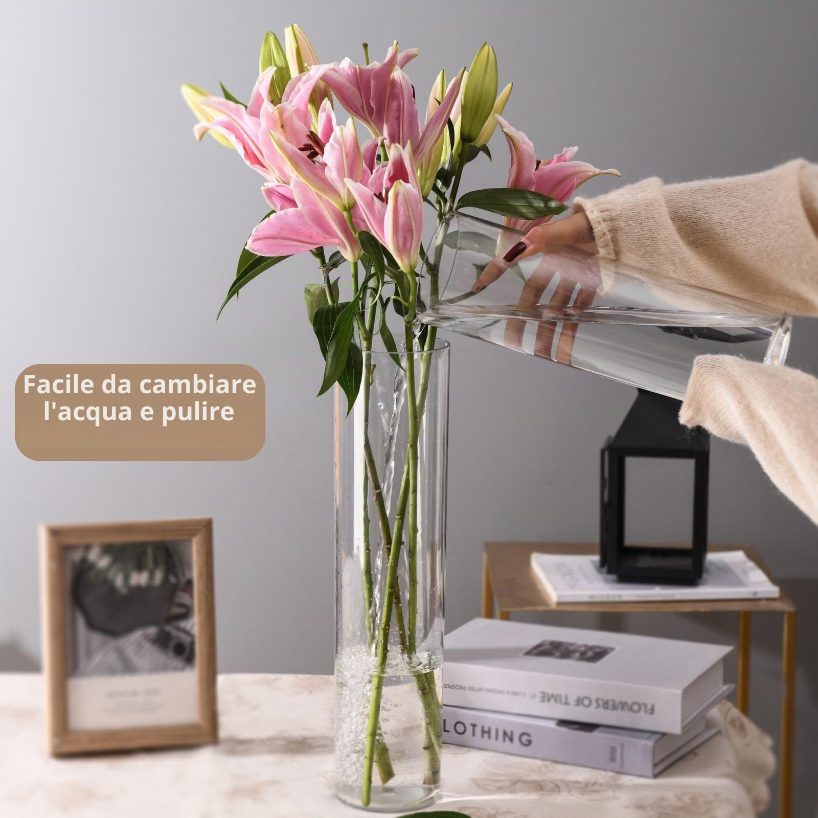 Vaso Acrilico Trasparente per Fiori - Vasi Cilindrici Infrangibili Decorativi, Portafiori Moderno per Interni/Esterni, Regalo Matrimonio/Casa/Ufficio, Centrotavola per Cena/Feste-15x40cm