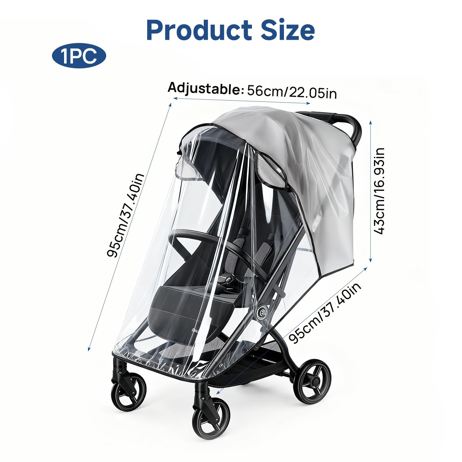 Universal Rain Cover for Pushchair Transparent Pram Rain Cover for Stroller All Seasons Wind Snow Dust Protection Waterproof Breathable Baby Buggy Cover Protect Fits Most Standard Pushchairs - Image 2