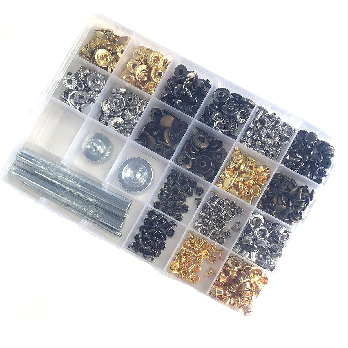 220/400 juegos de botones a presión de latón metálico/ojal con arandela/remaches de doble tapa para ropa bolso artesanal zapatos cinturón Jeans DIY Tailor-400 juegos