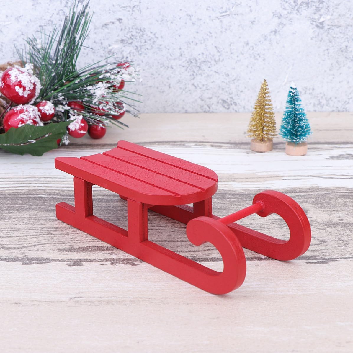 2 Pcs Creative Christmas Sleigh Wooden Desktop Ornament for Home