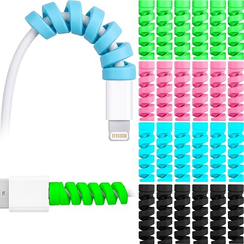 Jetec 36 Pcs Spiral USB Cable Cord Protector Saver,Colorful | Phone Charging Cord End Saver, Prevents Cable Fraying Breakage, Soft Silicone Wraps Fits Most Chargers, Home Office Car